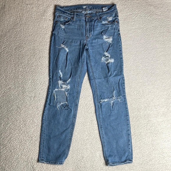 Old Navy Denim Jeans Boyfriend Mid-rise Size 4 Ripped Distressed - Picture 1 of 9